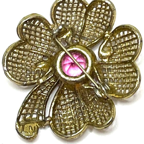 VINTAGE Brooch Signed LM LITTLE NEMO Pink Rhinestone Vtg Jewelry Pin A16 - Picture 2 of 4